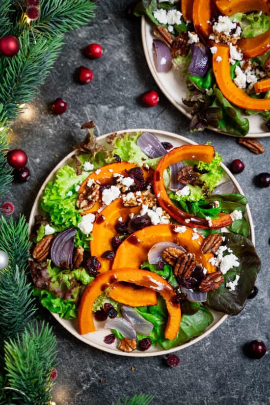 Vegetarisches Weihnachtsmenü ohne Stress - Gebackener Kuerbissalat - kuechenchaotin.de